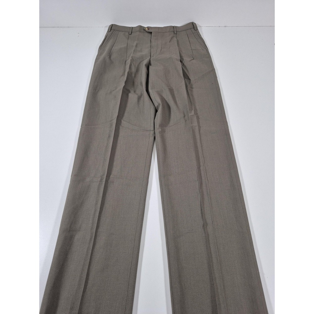 VTG Sansabelt Dress Pants Mens 34x36 Beige Pleated Straight Comfort Waist
